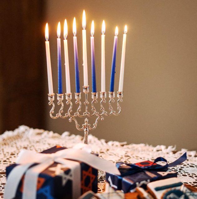 Chanukah menorah and gifts