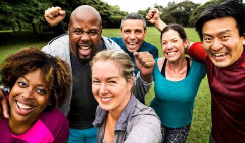 Group of friends socializing at a local park