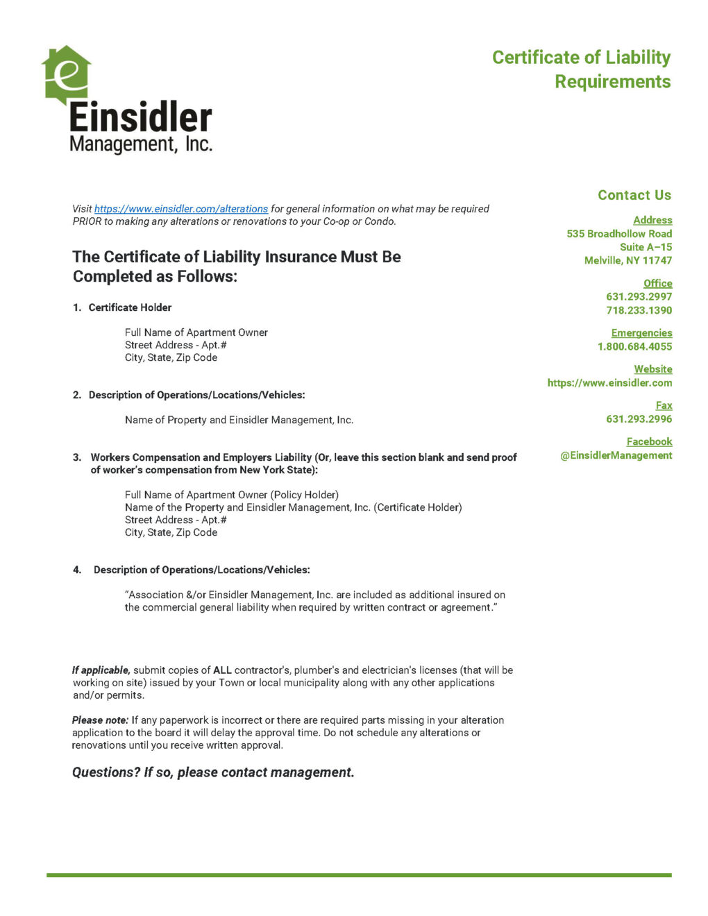 thumbnail image of Certificate of Liability Requirements form