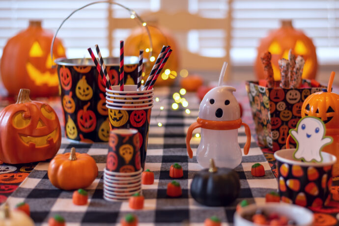 table decorated for a halloween event