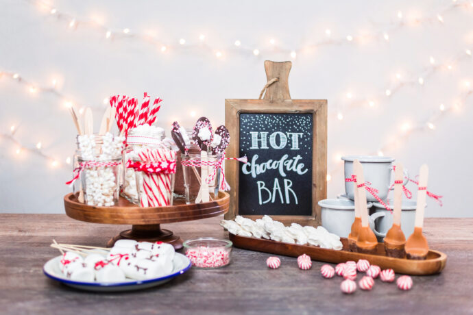 Photo of a hot chocolate bar with ingredients